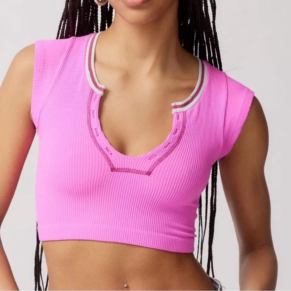Free People Pink Ribbed Crop Tank Top